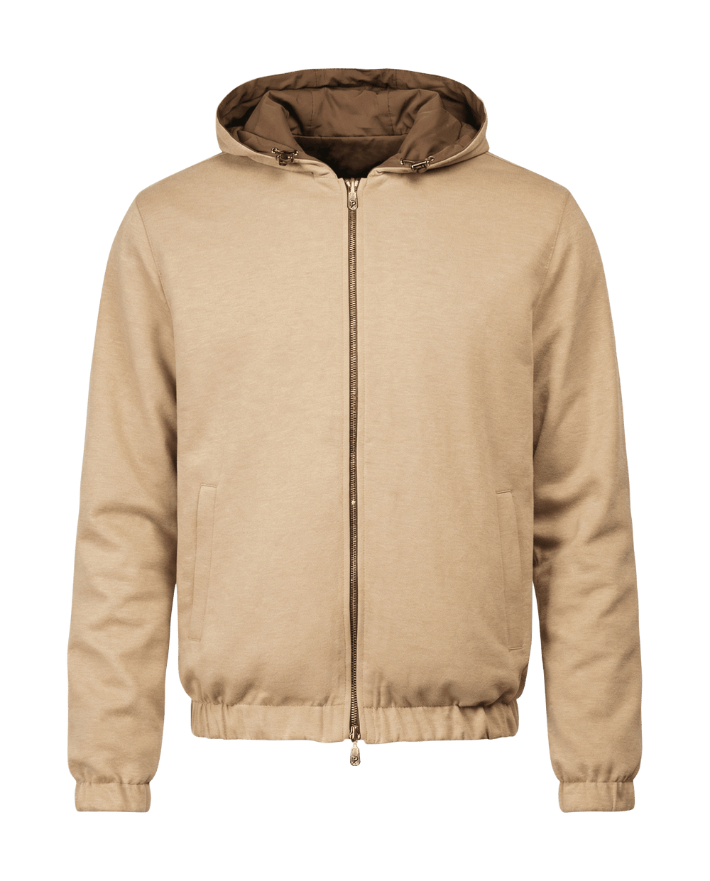 Beige jacket with a hood on a black background