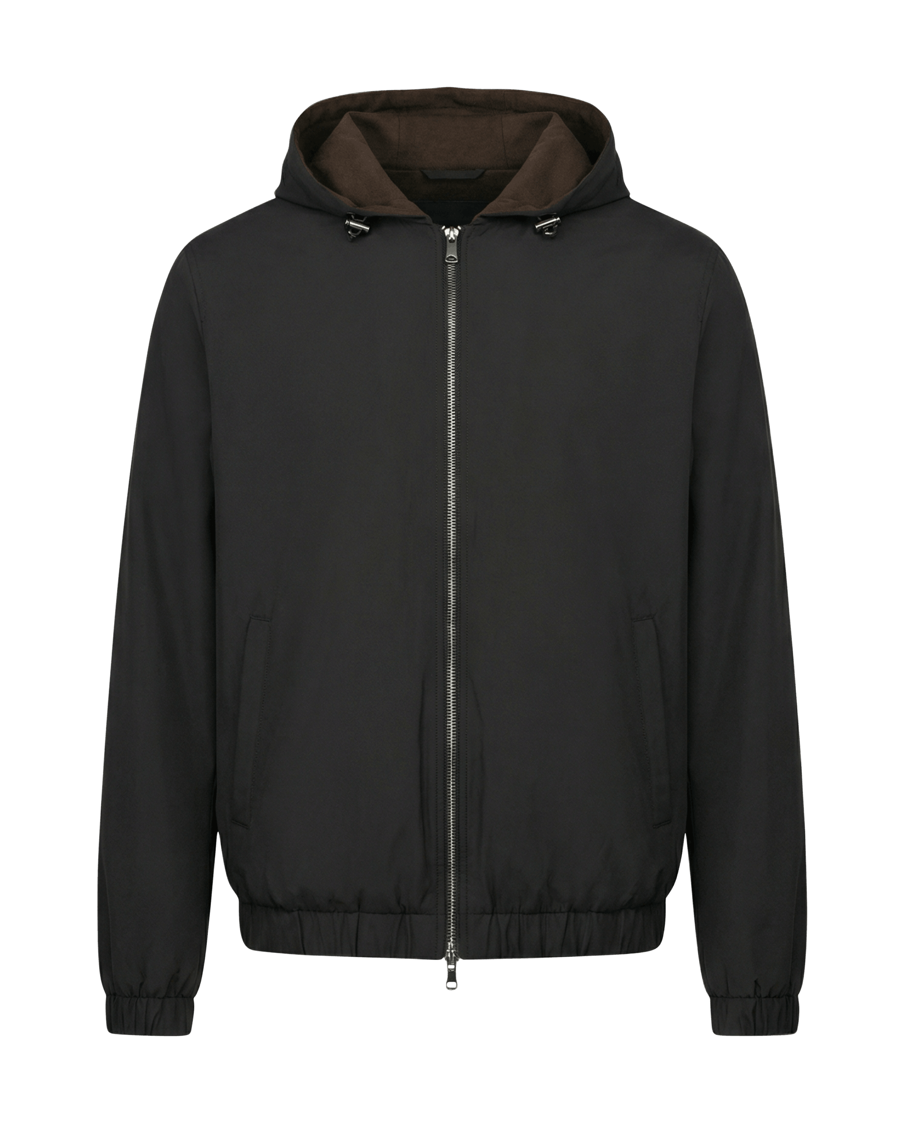 Reversible Hooded Wool City Jacket Brown Black