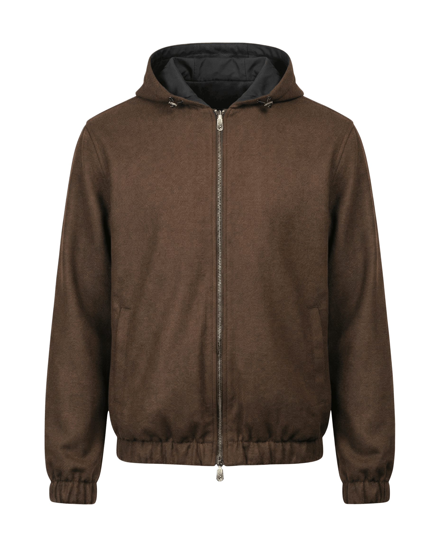 Reversible Hooded Wool City Jacket Brown Black