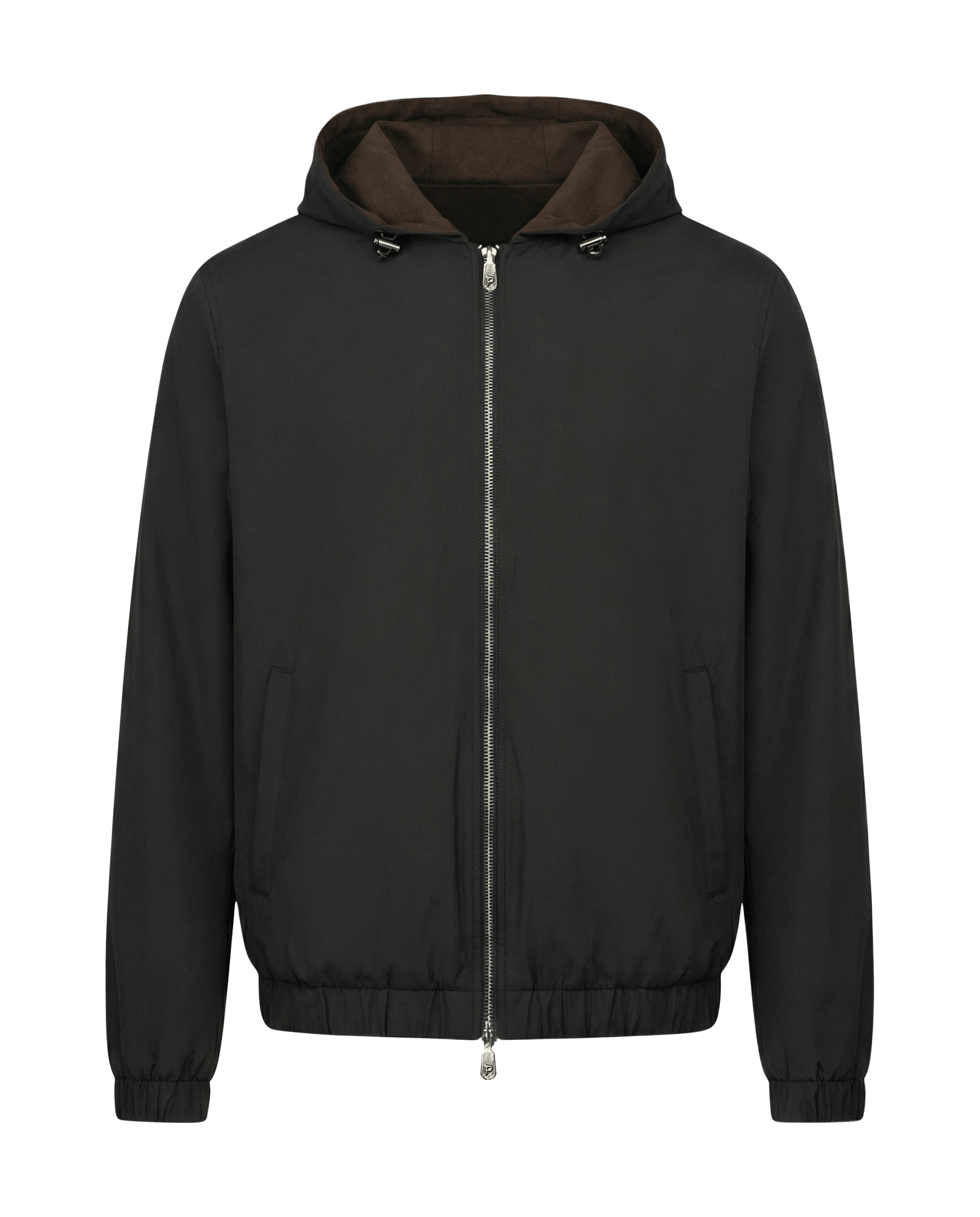 Reversible Hooded Wool City Jacket Brown Black