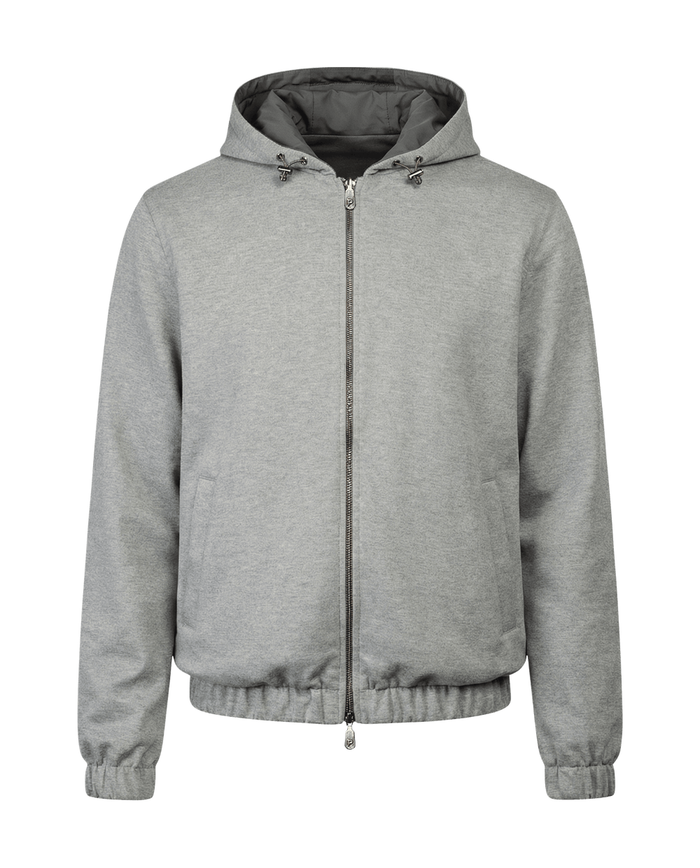 Gray hoodie with a zipper on a black background
