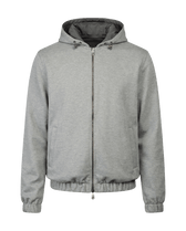 Gray hoodie with a zipper on a black background