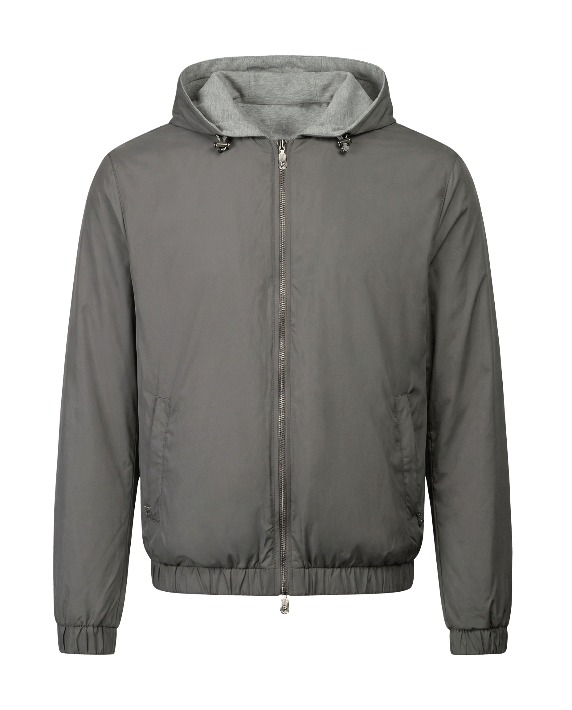 Gray jacket with a hood on a black background