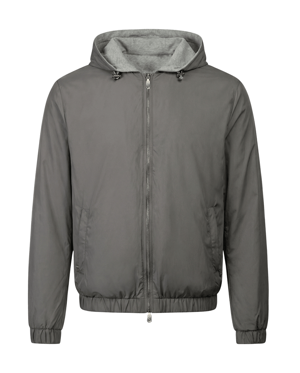 Gray jacket with a hood on a black background