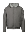 Gray jacket with a hood on a black background