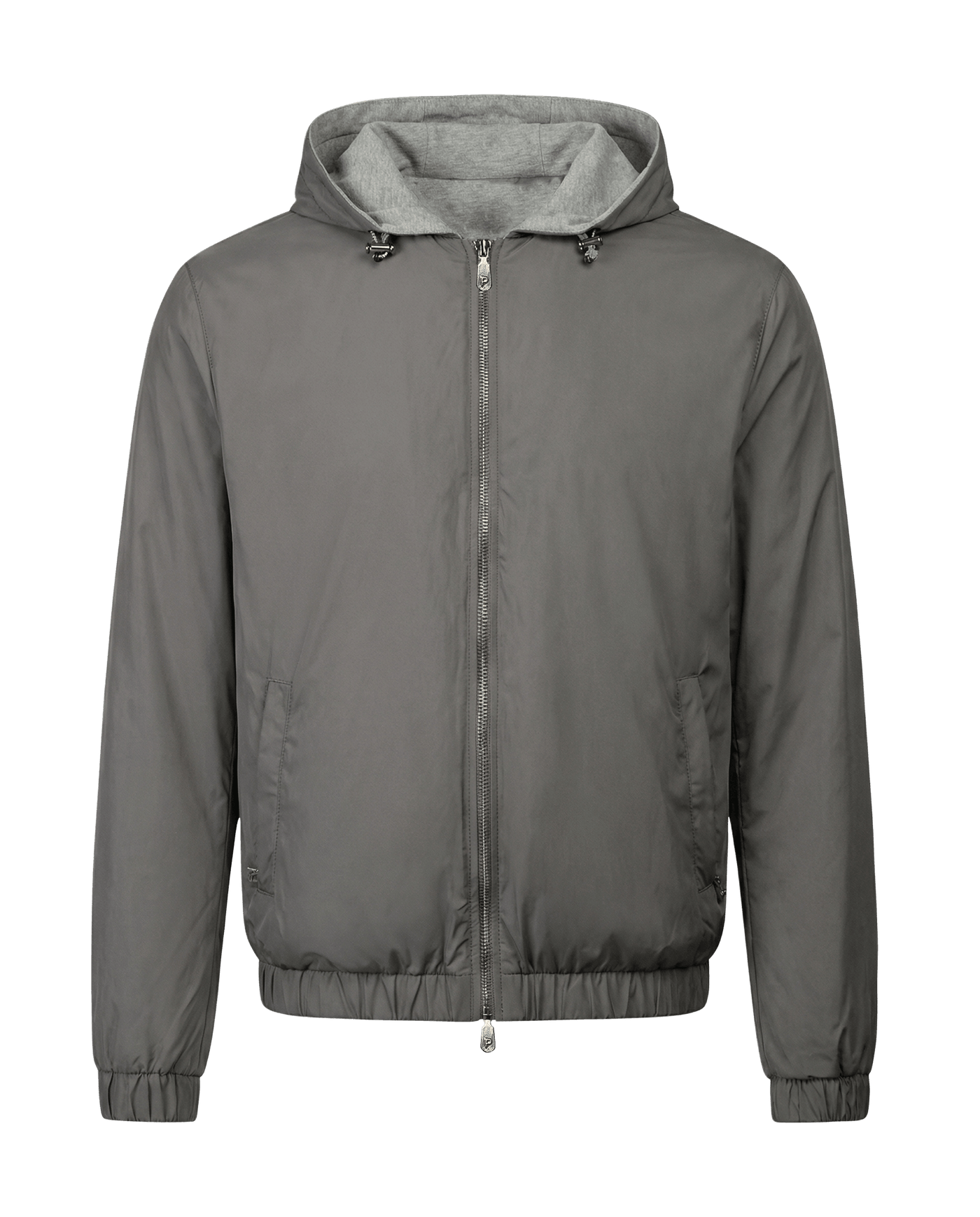 Gray jacket with a hood on a black background