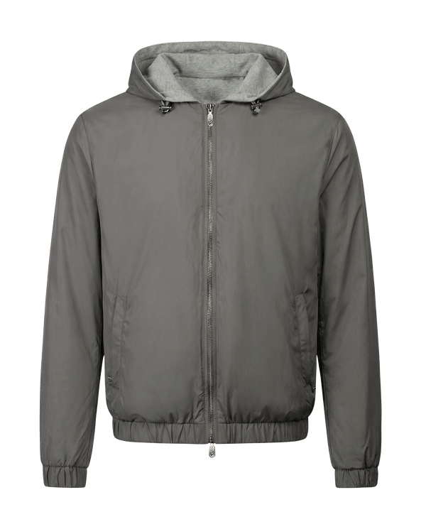 Gray jacket with a hood on a black background