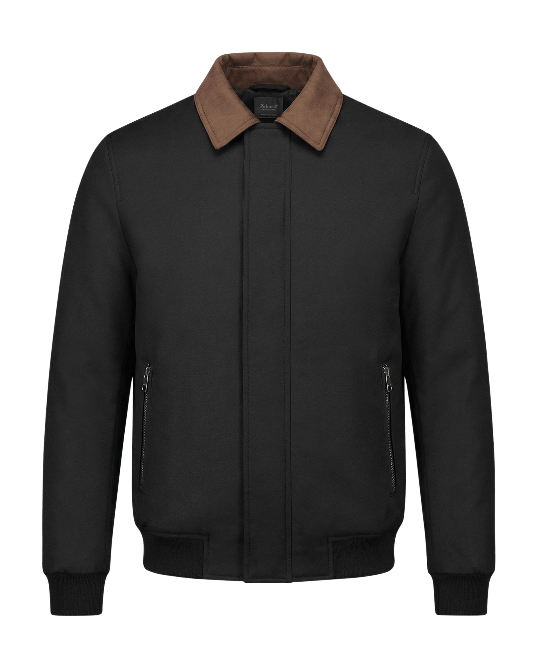 Black jacket with brown collar on a black background