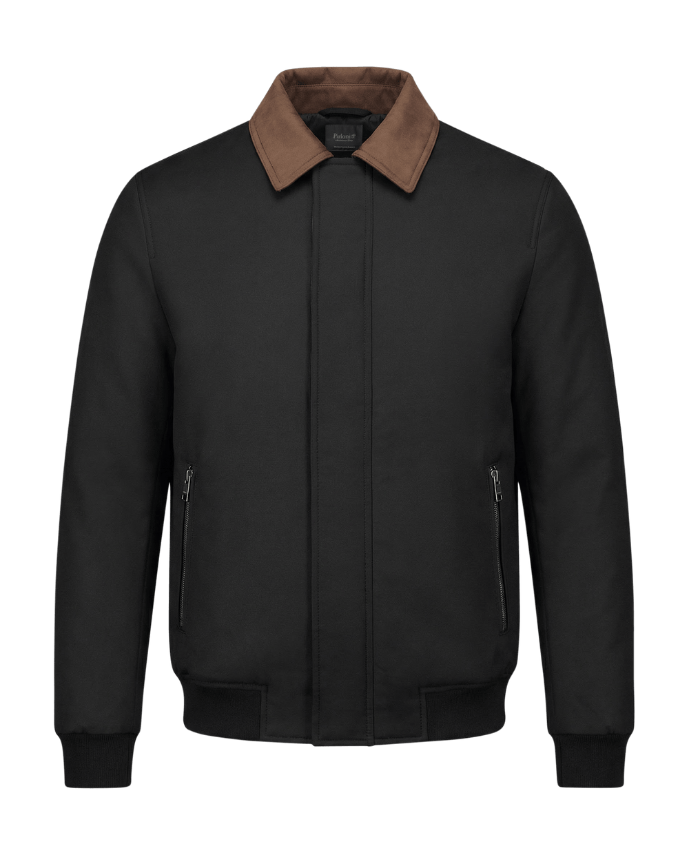 Black jacket with brown collar on a black background