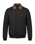 Black jacket with brown collar on a black background
