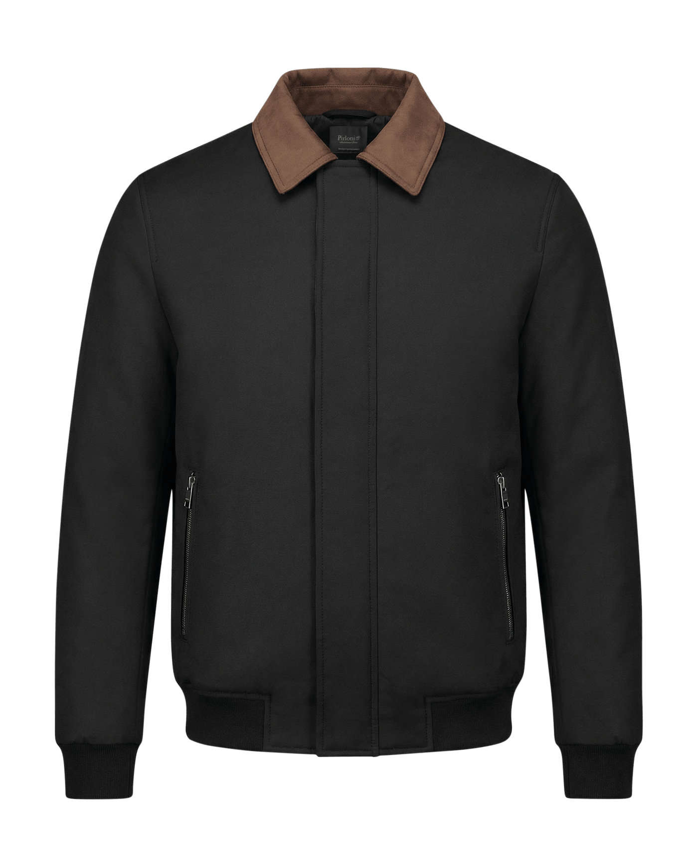 Black jacket with brown collar on a black background