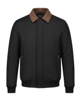 Black jacket with brown collar on a black background