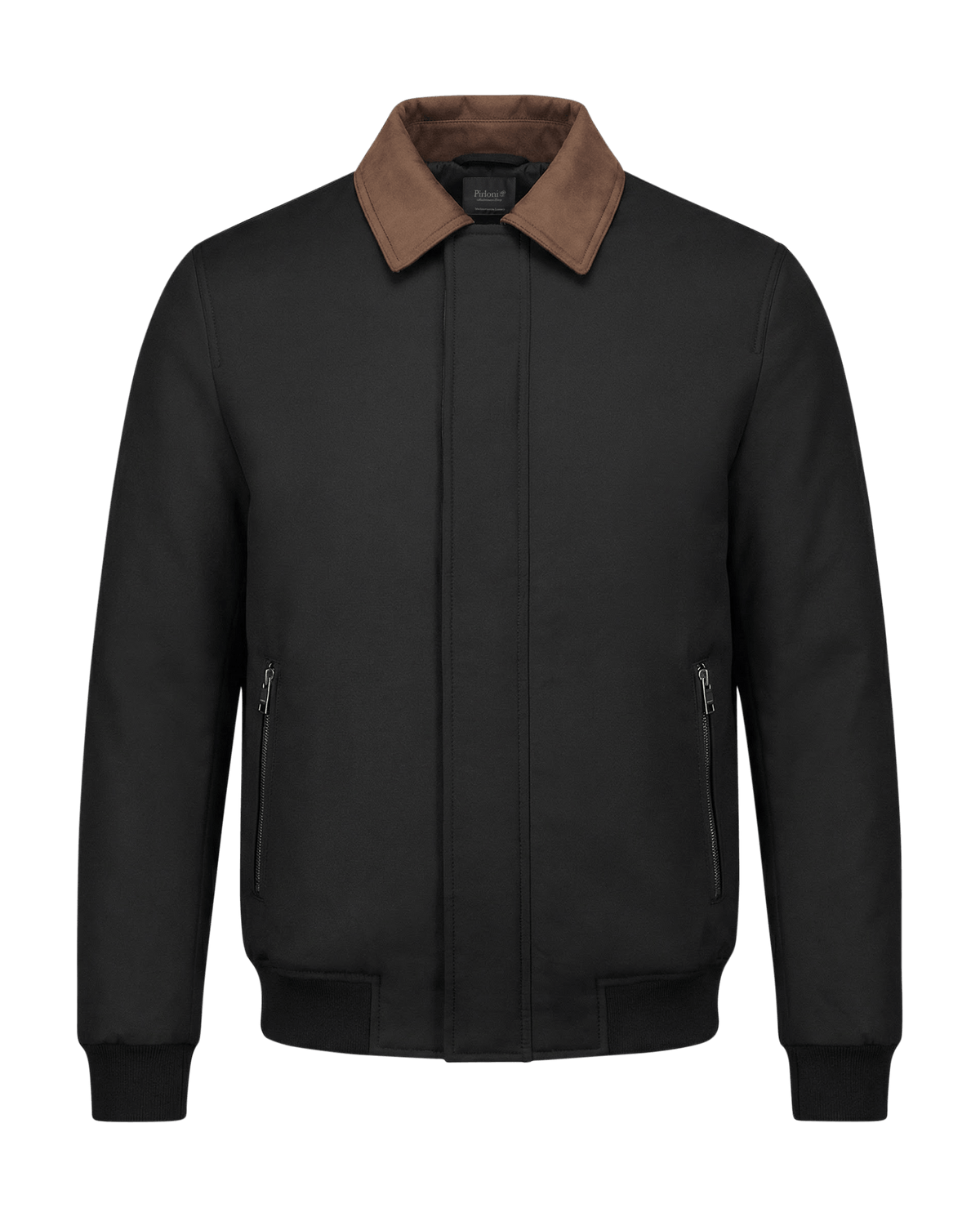 Black jacket with brown collar on a black background