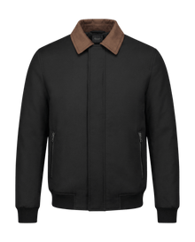 Suède gewatteerde jas met contrasterende details, zwartbruin 