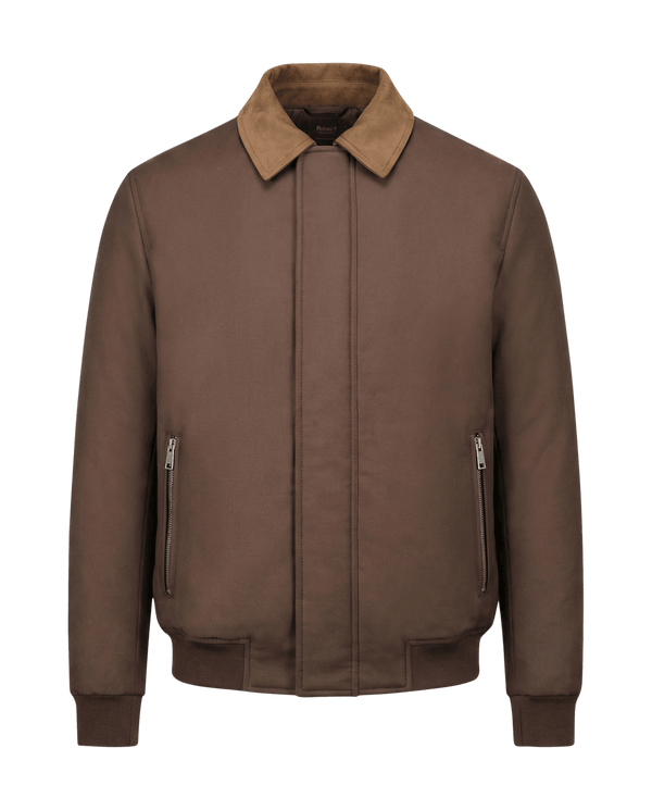 Brown jacket with a collar on a black background