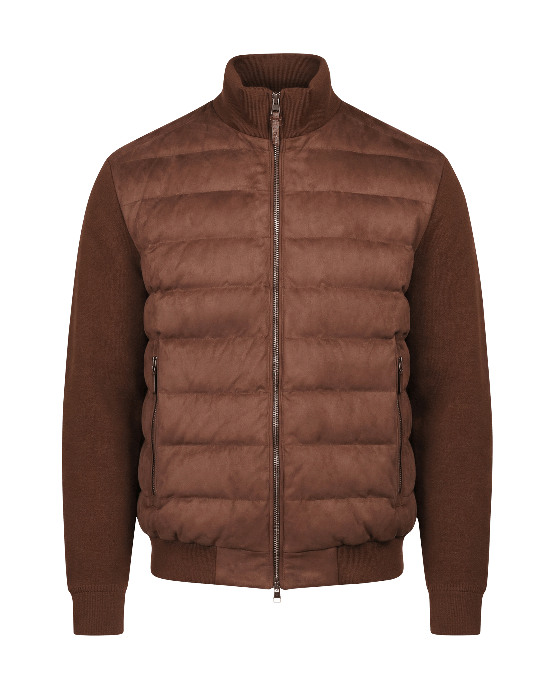 Brown puffer jacket on a black background