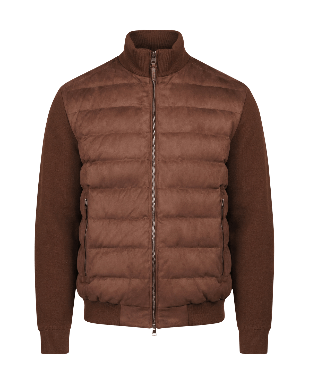 Brown puffer jacket on a black background