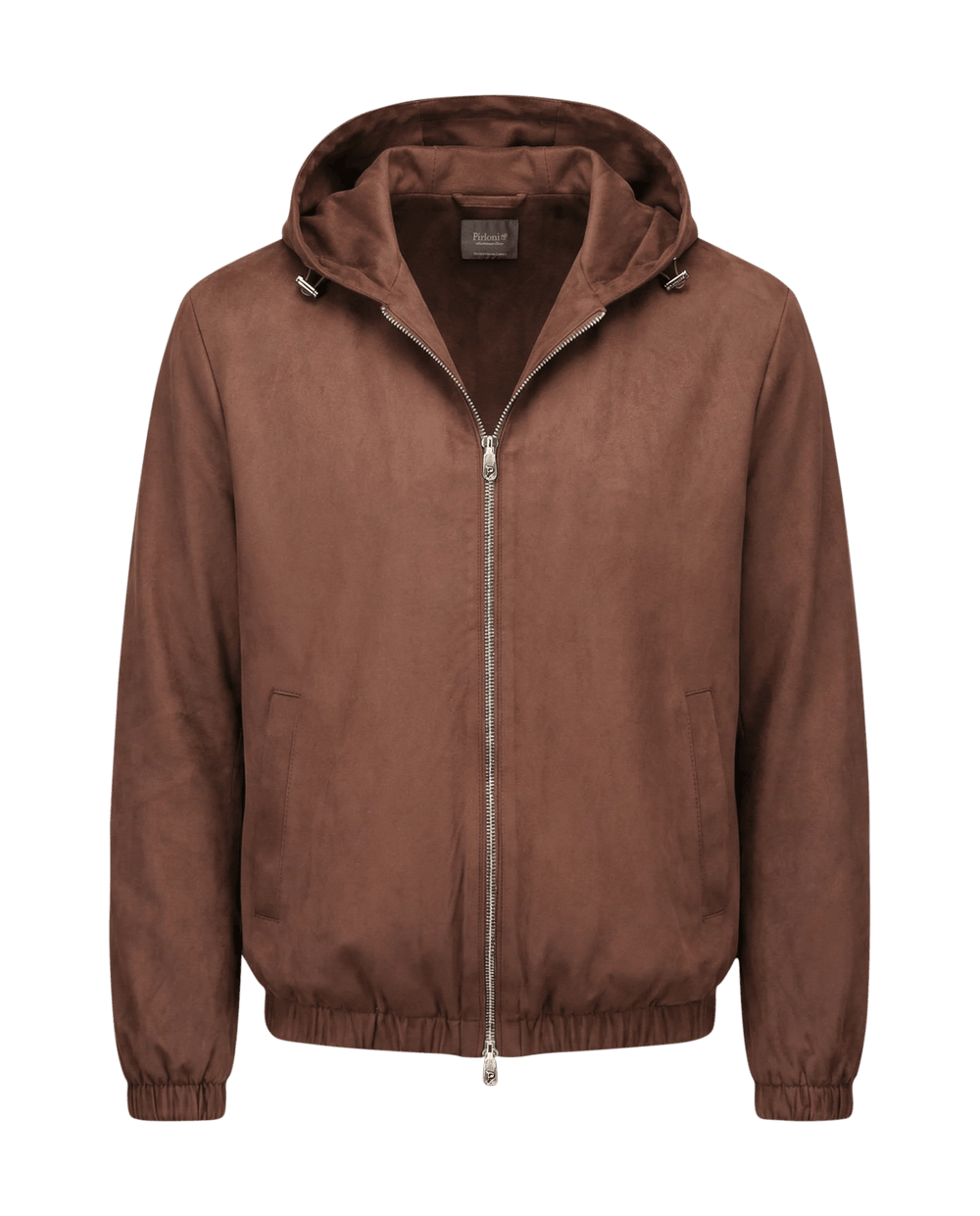 Brown jacket with a hood on a black background
