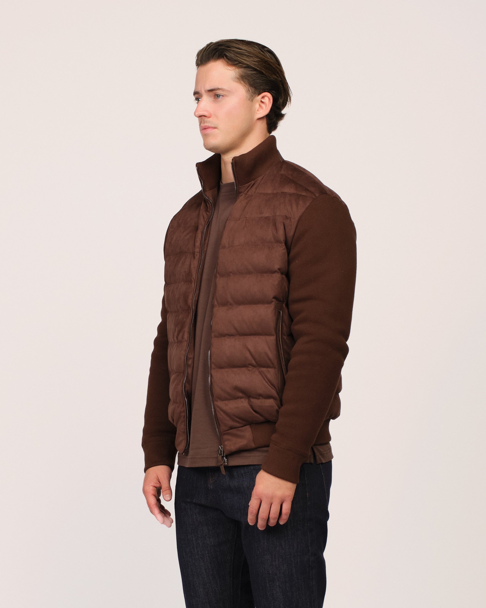 The Suede Knitted Down Jacket Brown