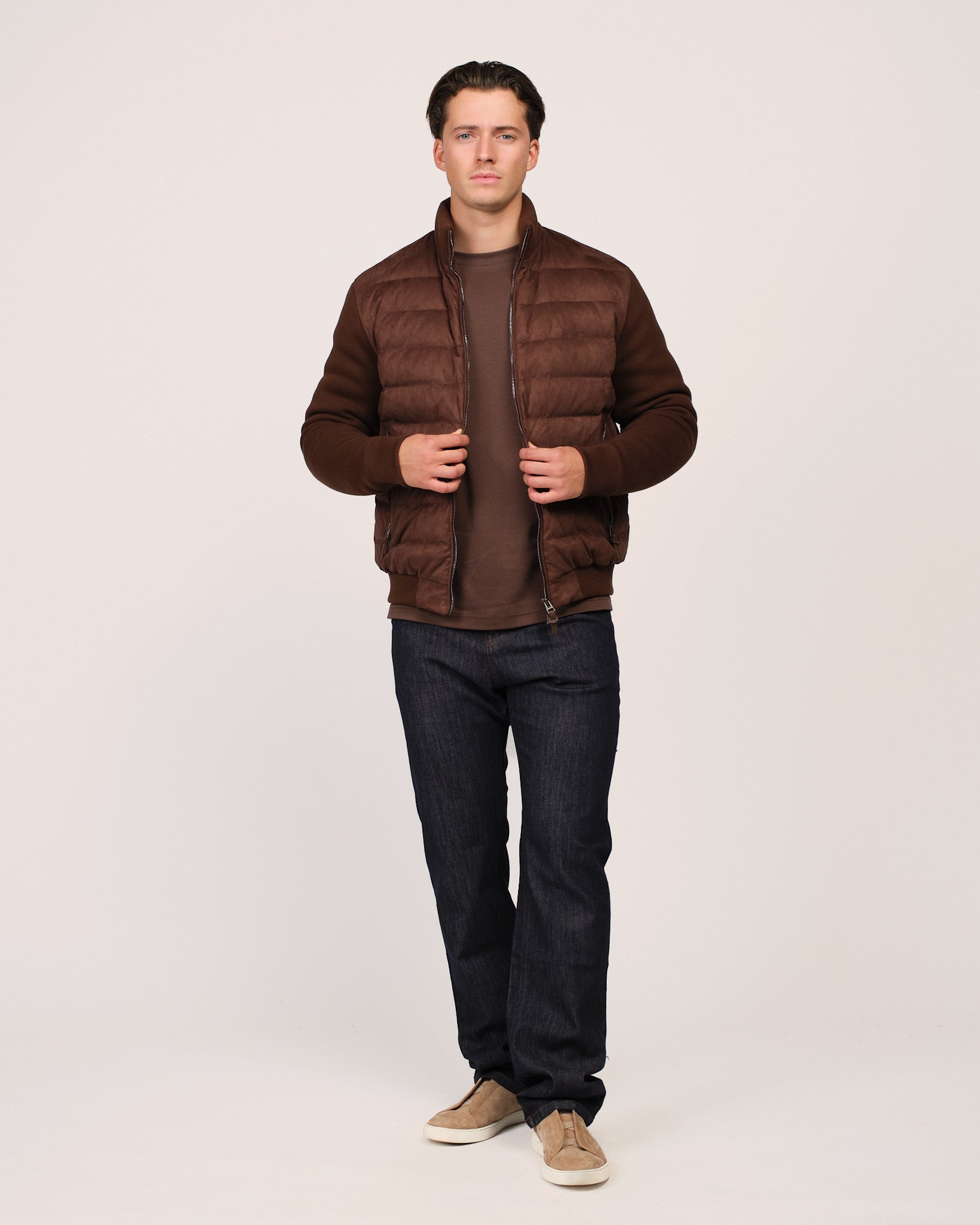 The Suede Knitted Down Jacket Brown