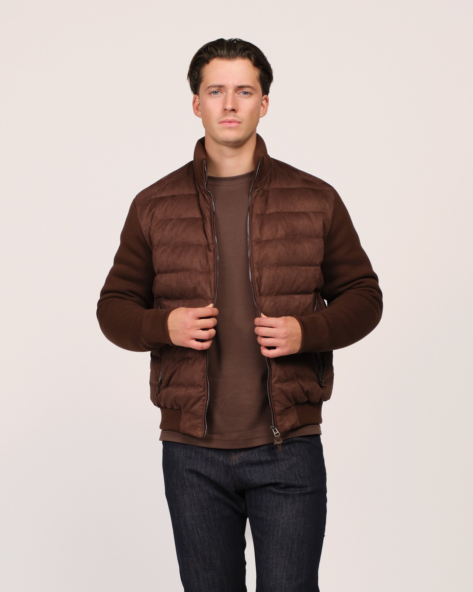 The Suede Knitted Down Jacket Brown