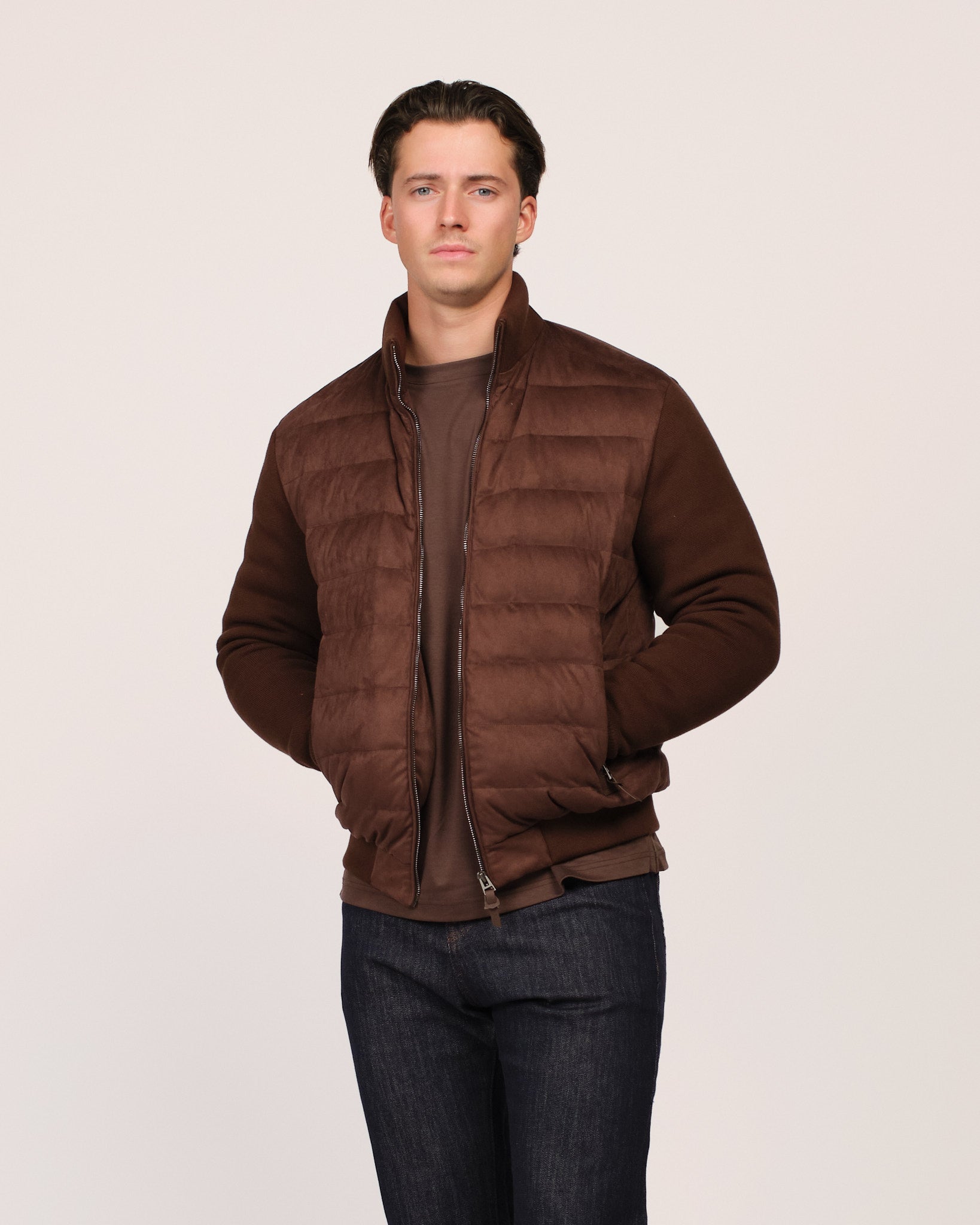 The Suede Knitted Down Jacket Brown