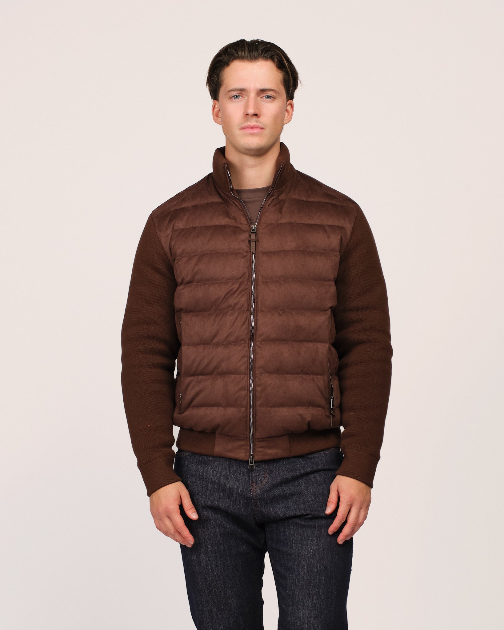The Suede Knitted Down Jacket Brown