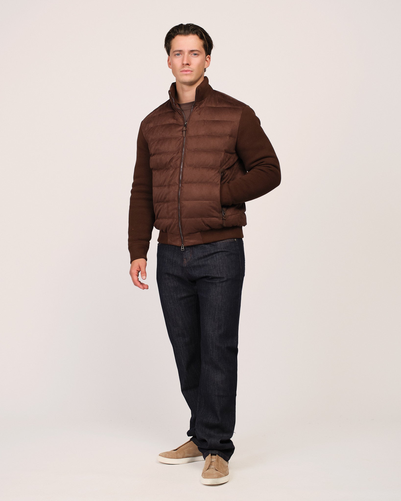 The Suede Knitted Down Jacket Brown