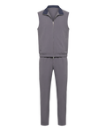 Gray sleeveless jacket and pants set on a white background