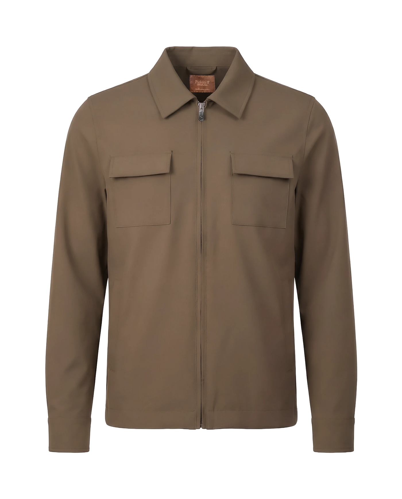 Brown jacket with two front pockets on a white background