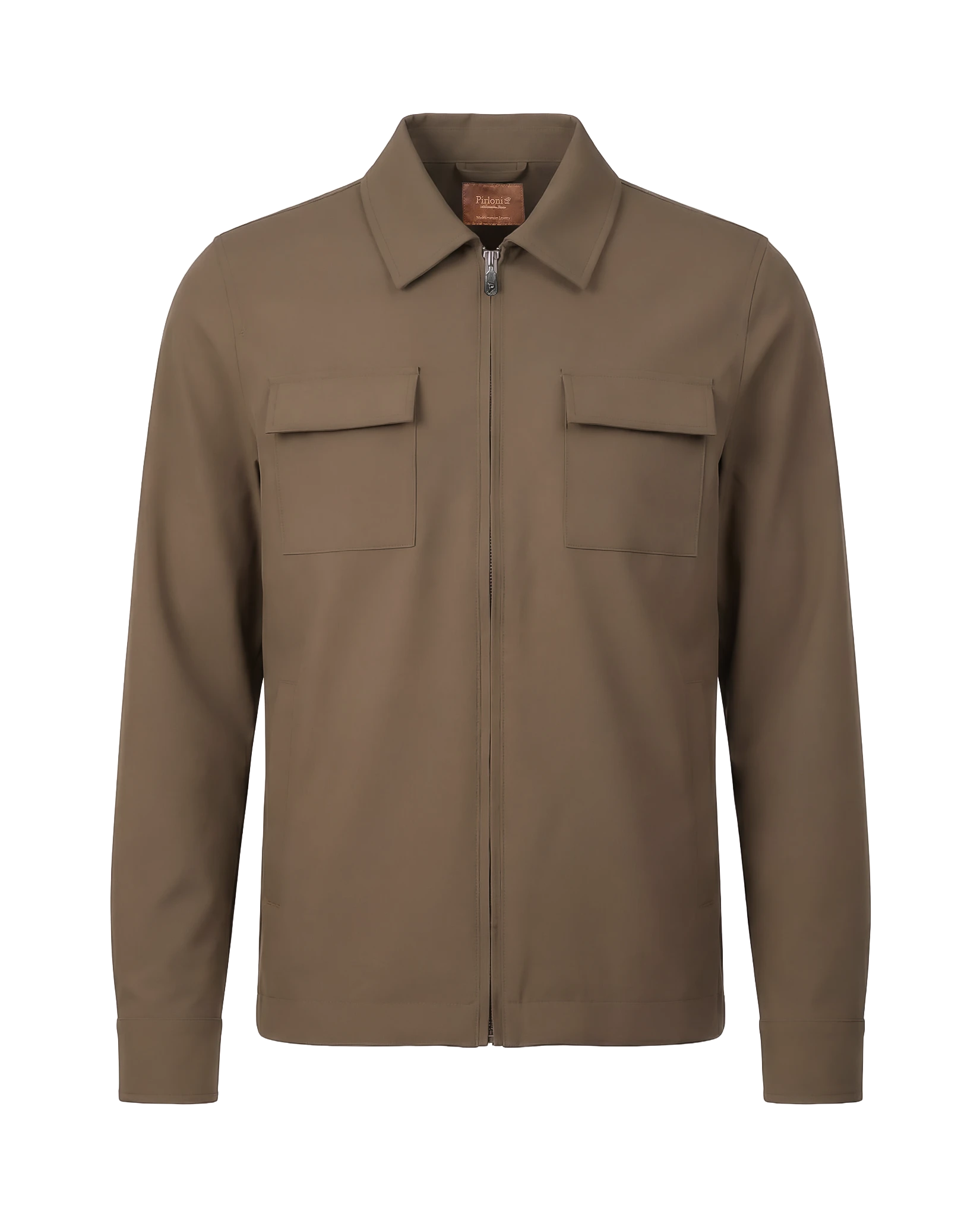 Brown jacket with two front pockets on a white background