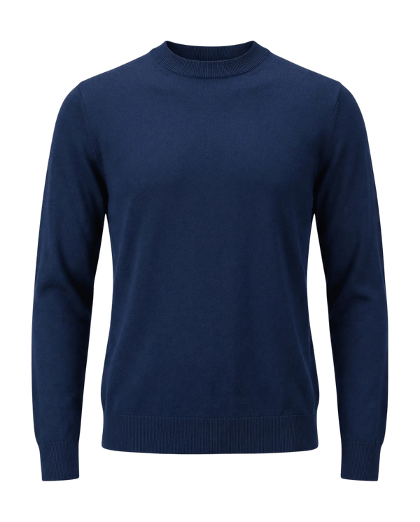 Navy blue sweater on a white background