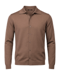 Brown button-up shirt on a black background
