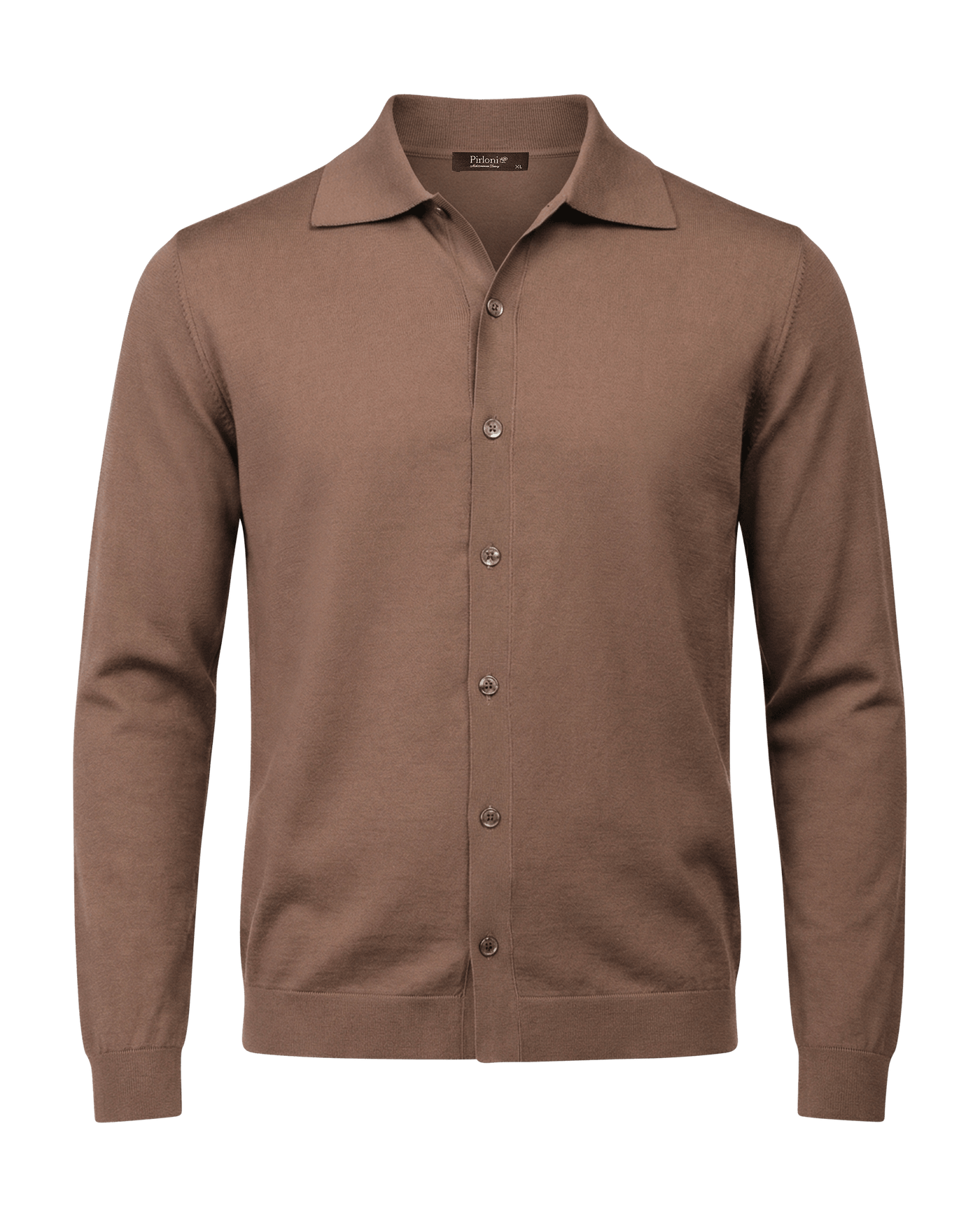 Brown button-up shirt on a black background