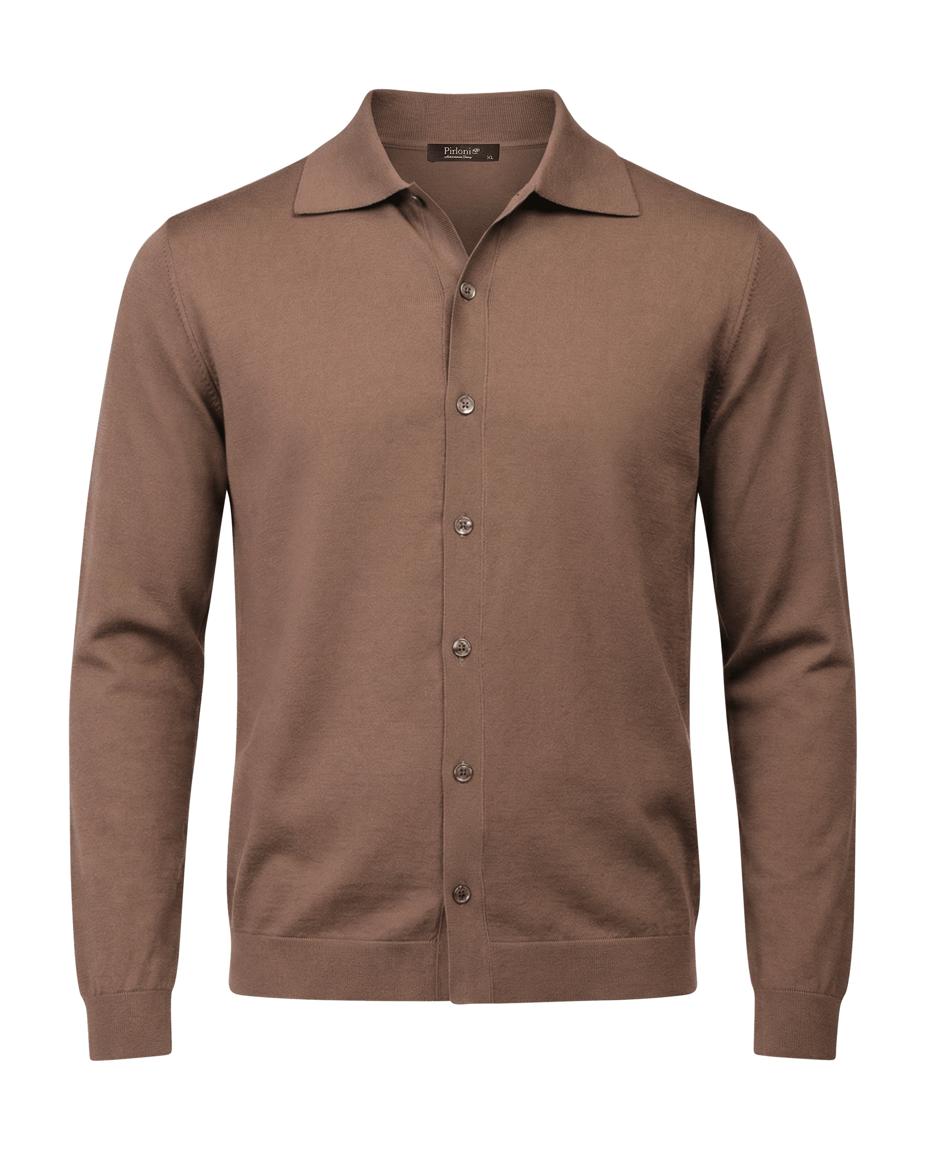 Het gebreide overhemd met knoopjes, bruin