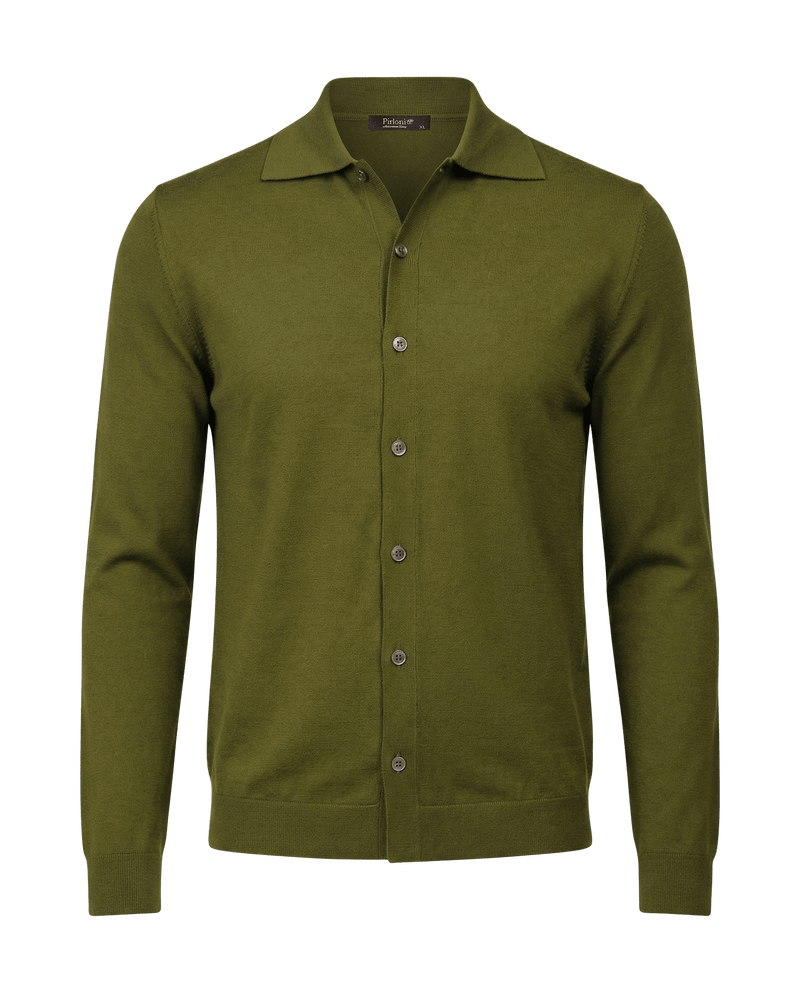 Green button-up shirt on a black background