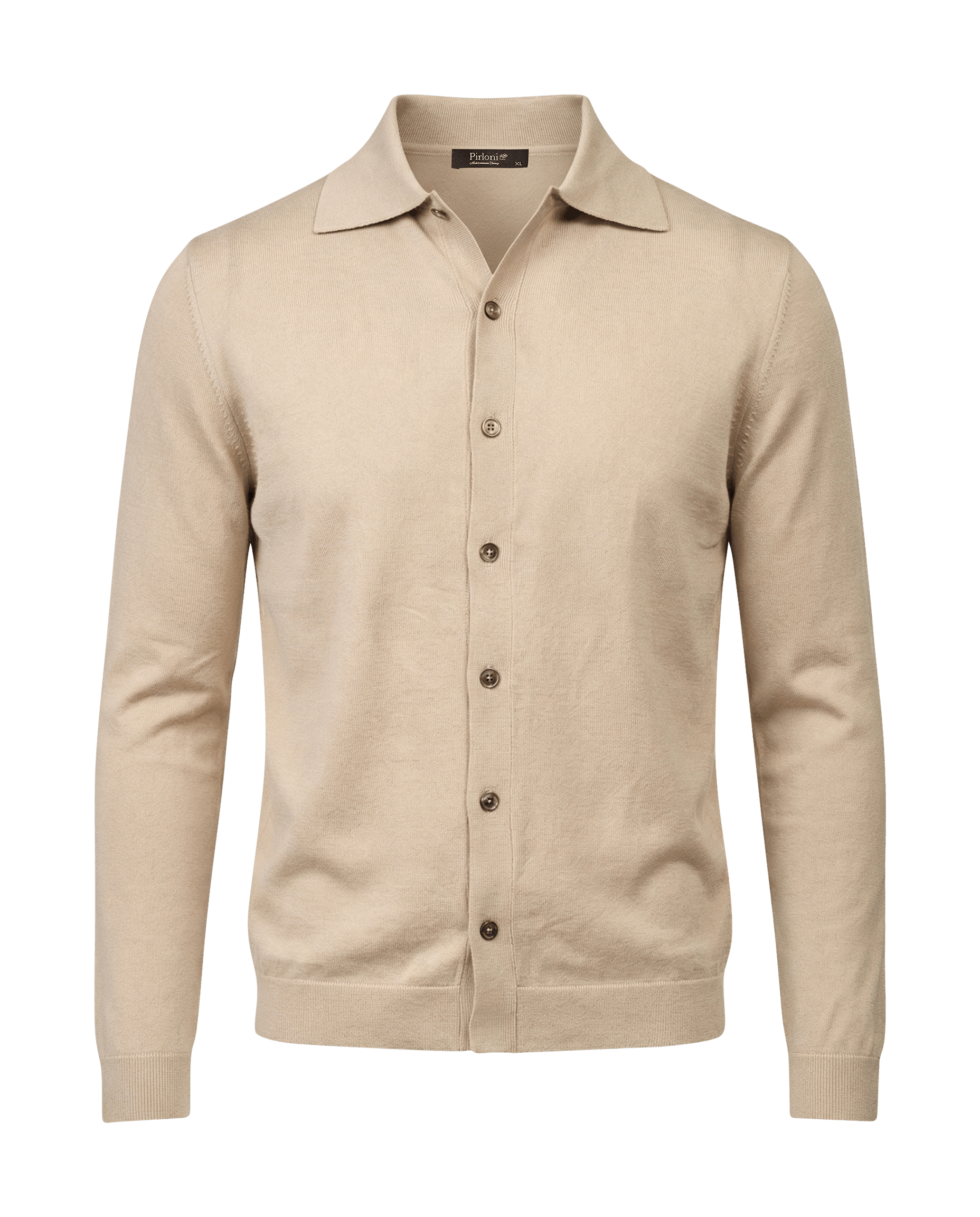 Beige cardigan with button details on a black background