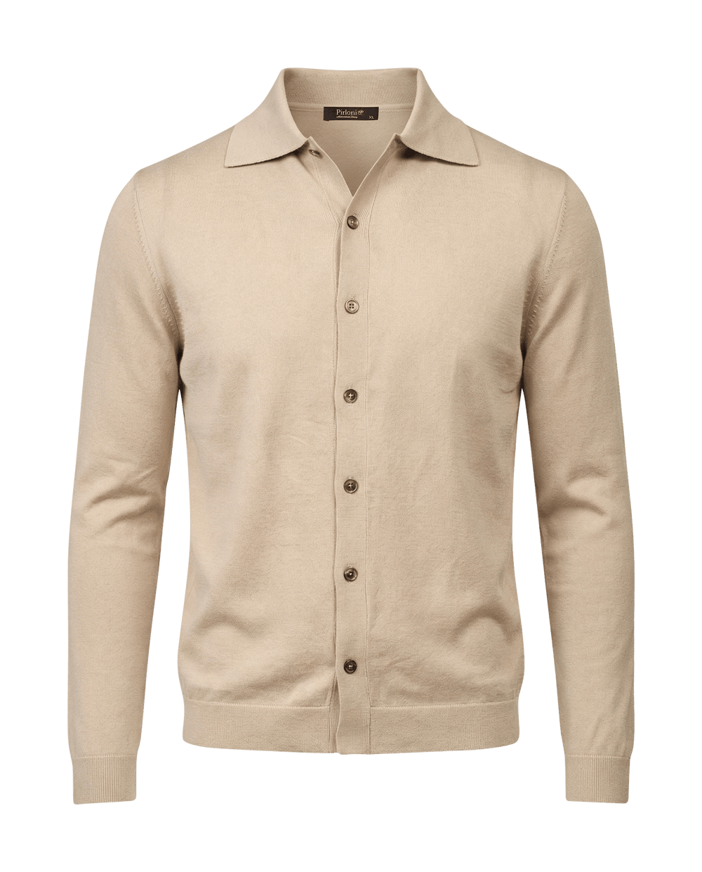 Beige cardigan with button details on a black background
