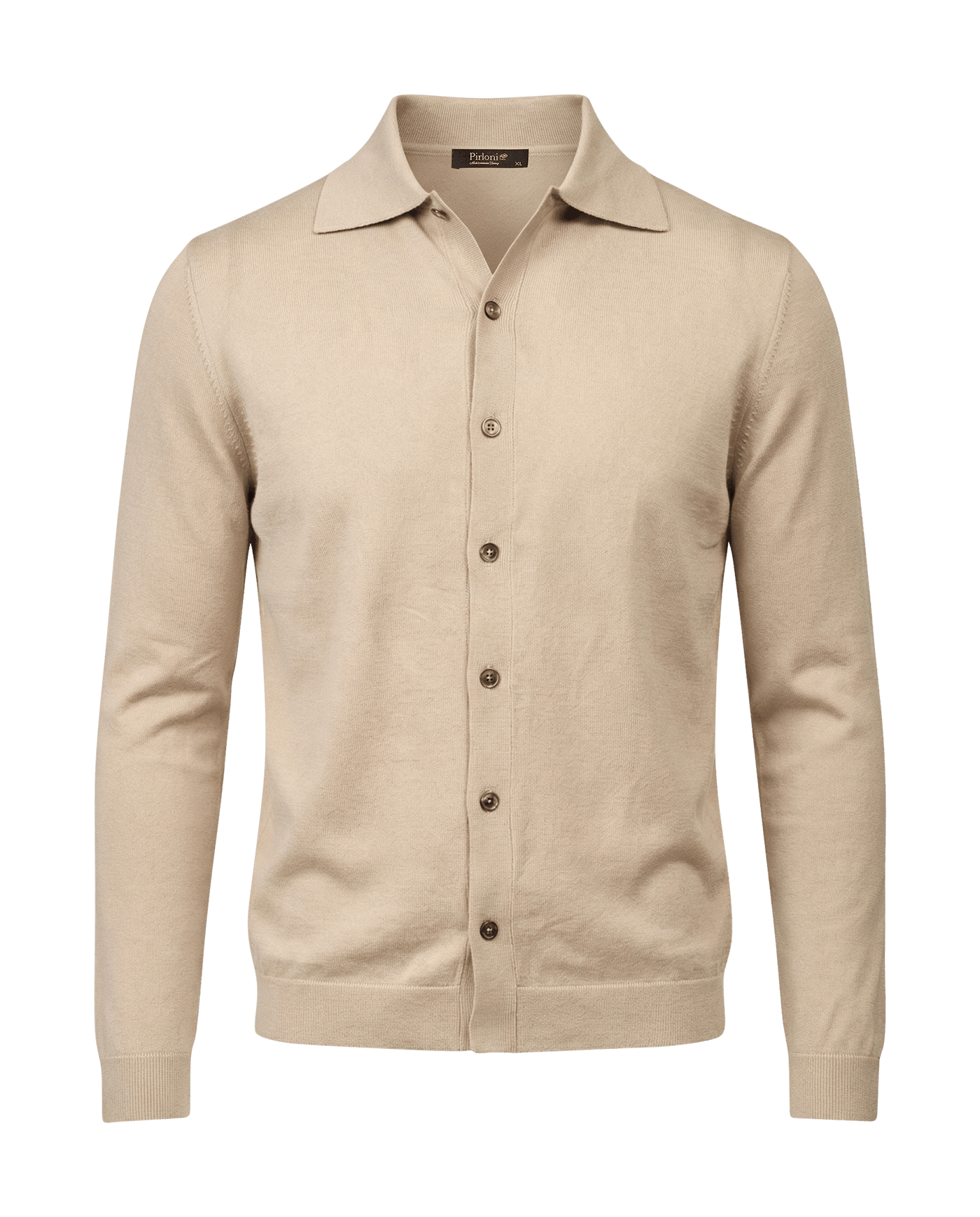 Beige cardigan with button details on a black background