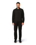 Black tech jacket with sleek design and zip closure, angled product view showing fit and details.