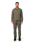 Green tech jacket with sleek design and zip closure, angled product view showing fit and details.