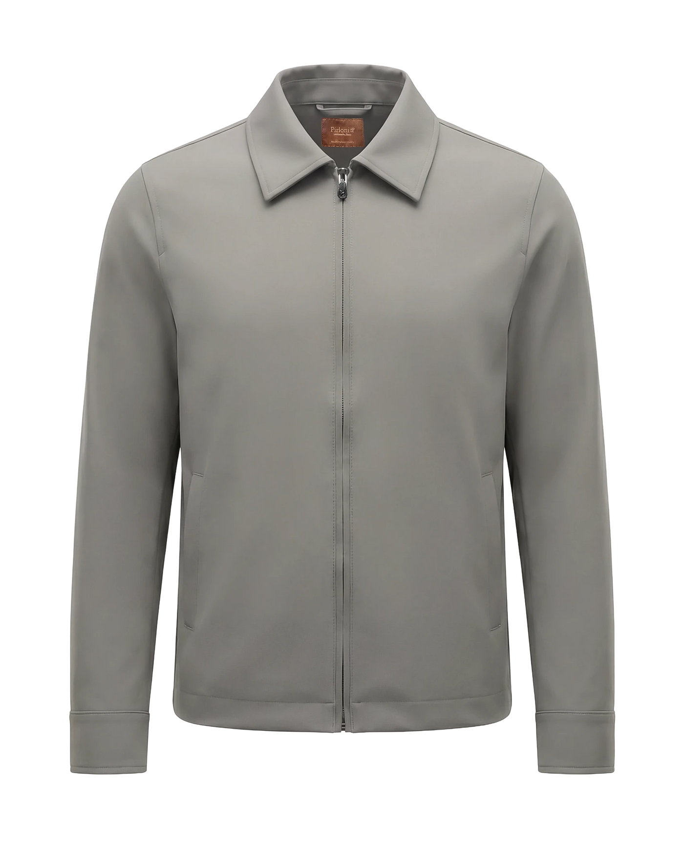 Grey tech jacket with sleek design and zip closure, front-facing product view showing overall fit and details.
