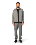 Grey tech jacket with sleek design and zip closure, angled product view showing fit and details.