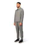 Grey tech jacket with modern design and front zipper, detailed product view.