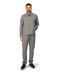 Grey tech jacket with modern design and front zipper, detailed product view.