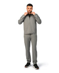 Grey tech jacket with modern techwear design, close-up view highlighting fabric and stitching details.