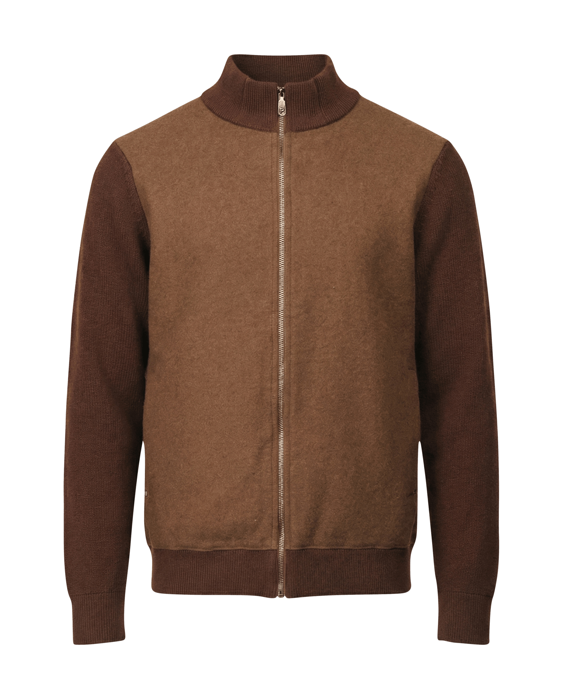 Brown zip-up sweatshirt on a black background