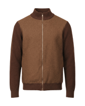 Brown zip-up sweatshirt on a black background