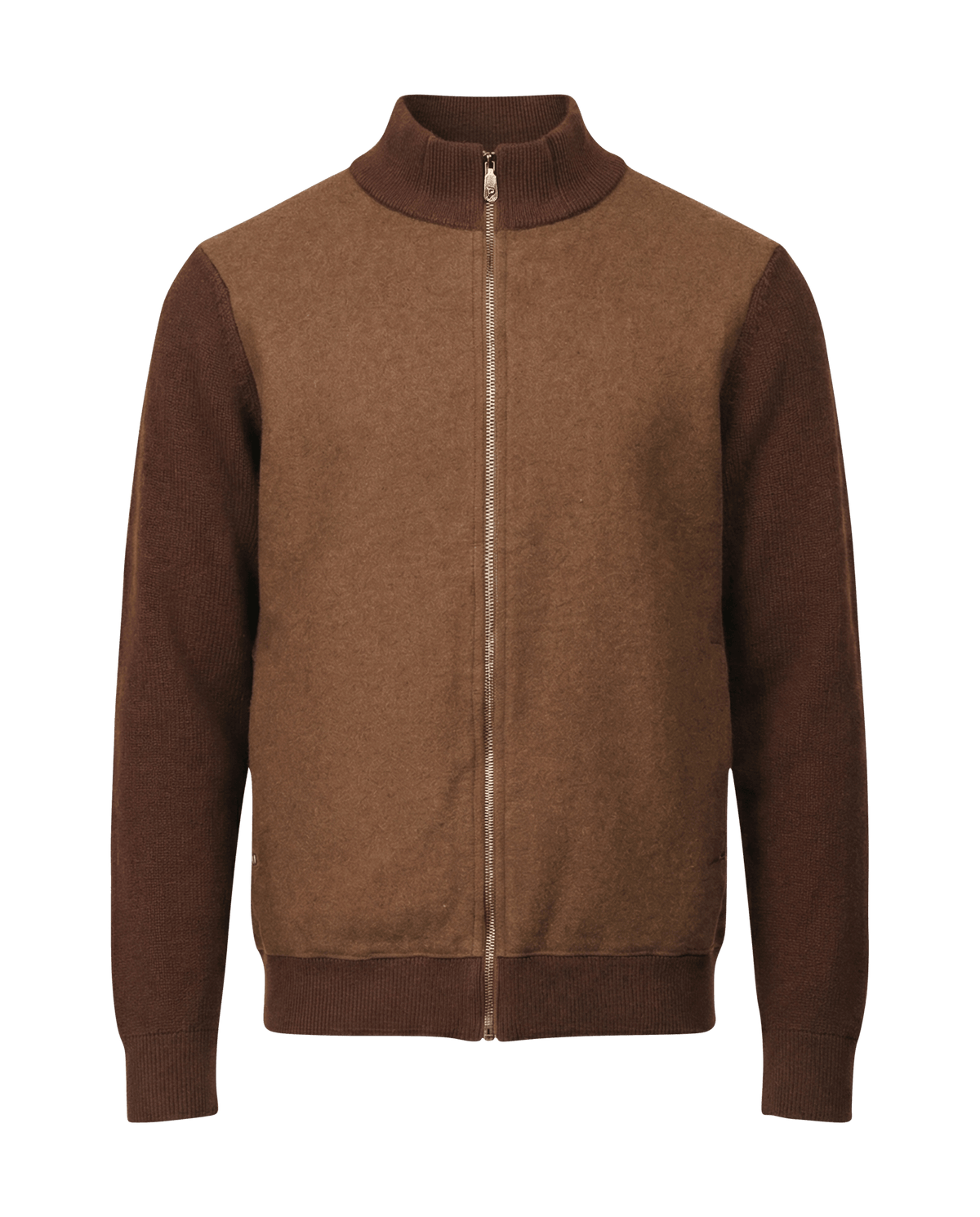 Brown zip-up sweatshirt on a black background