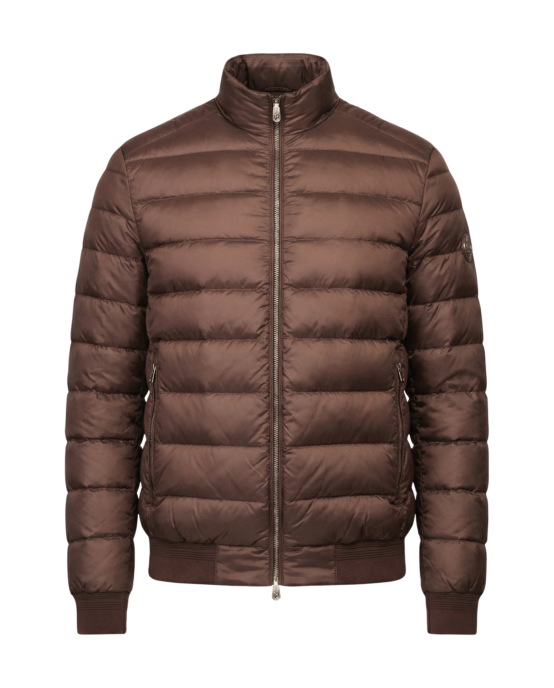 Brown puffer jacket on a black background